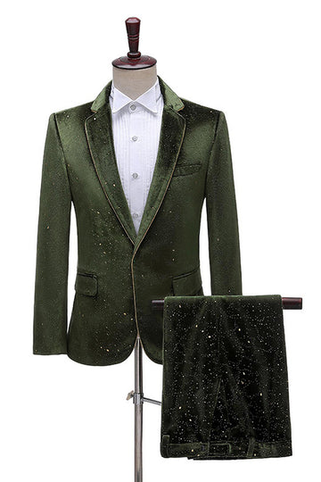 Glitter Green Notched Lapel One Button 2 Piece Men's Prom Suits